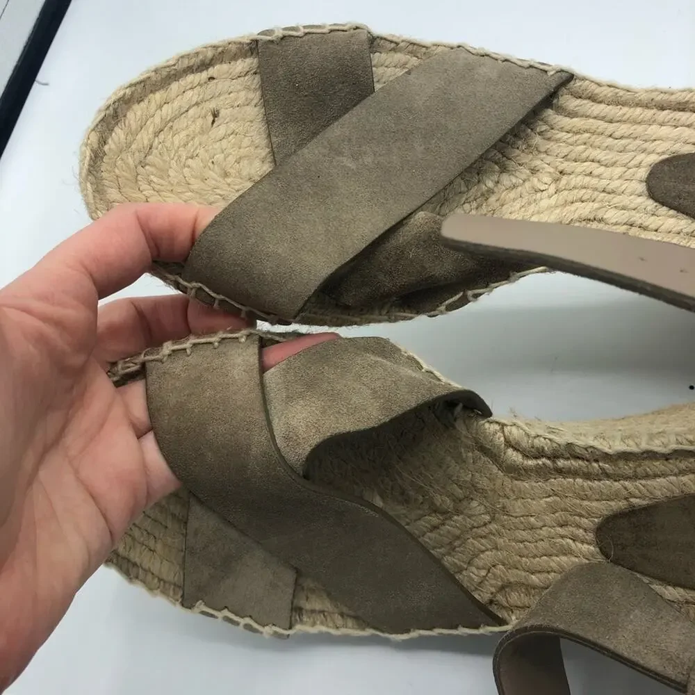 Vince Taupe Leather Espadrille Wedge Sandals Womens 10 Strappy Beachy Casual